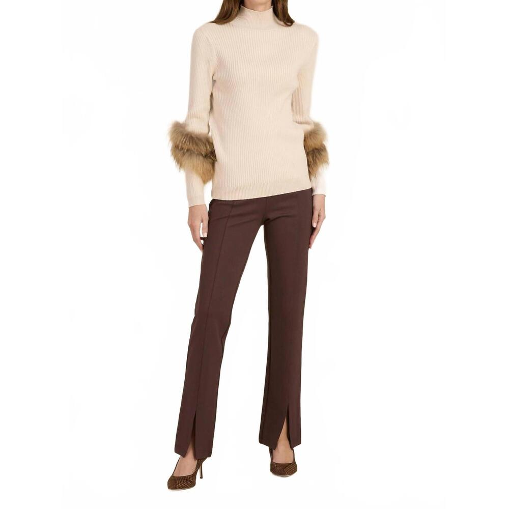 NEW TYLER BOE cosette cotton cashmere mock neck faux fur sweater in limestone - Picture 5 of 5